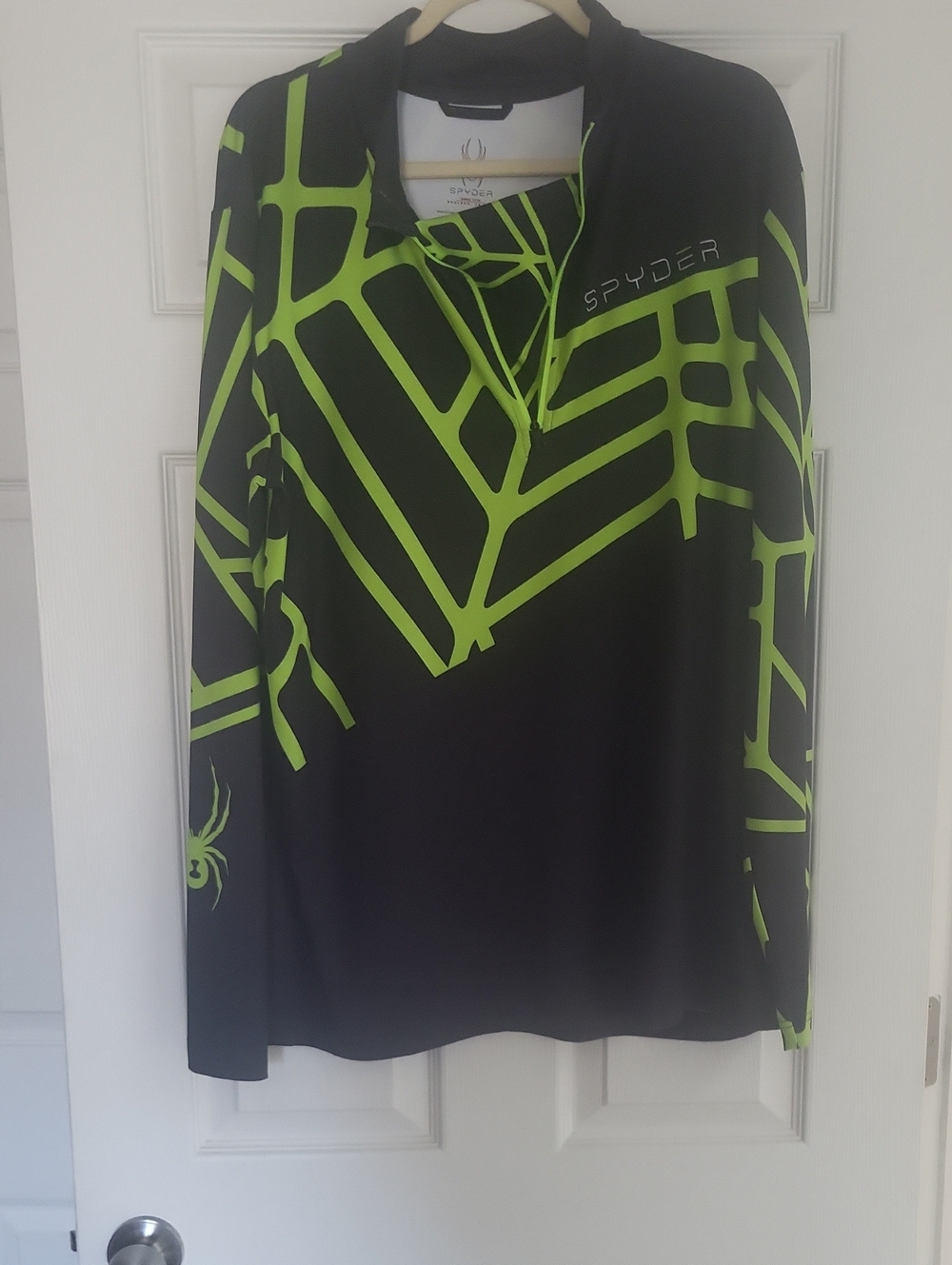 Spyder Men's Black Long Sleeve Pullover with Neon Green Graphic